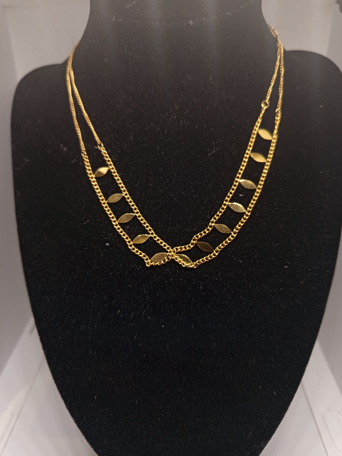 Collier double doré feuille